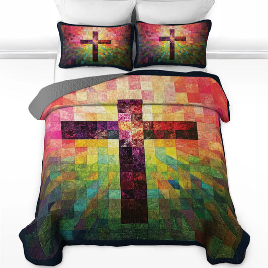 Shineful All Season Quilt 3-Piece Set - Faithful Colors Cross