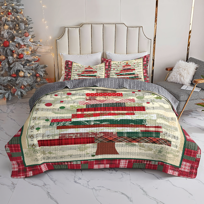 Shineful All Season Quilt 3-Piece Set Plaid Christmas Music Tree