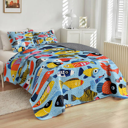 Shineful All Season Quilt 3-Piece Set Vibrant Fish