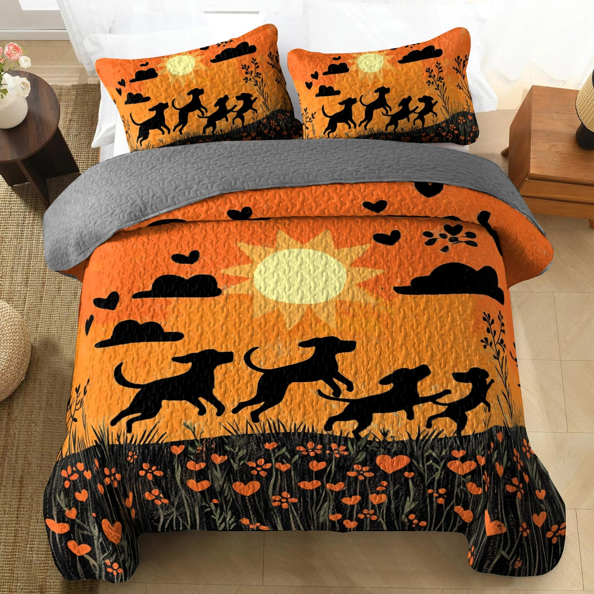 Shineful All Season Quilt 3-Piece Set Sunset Playtime Labrador