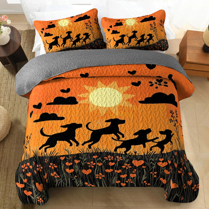 Shineful All Season Quilt 3-Piece Set Sunset Playtime Labrador