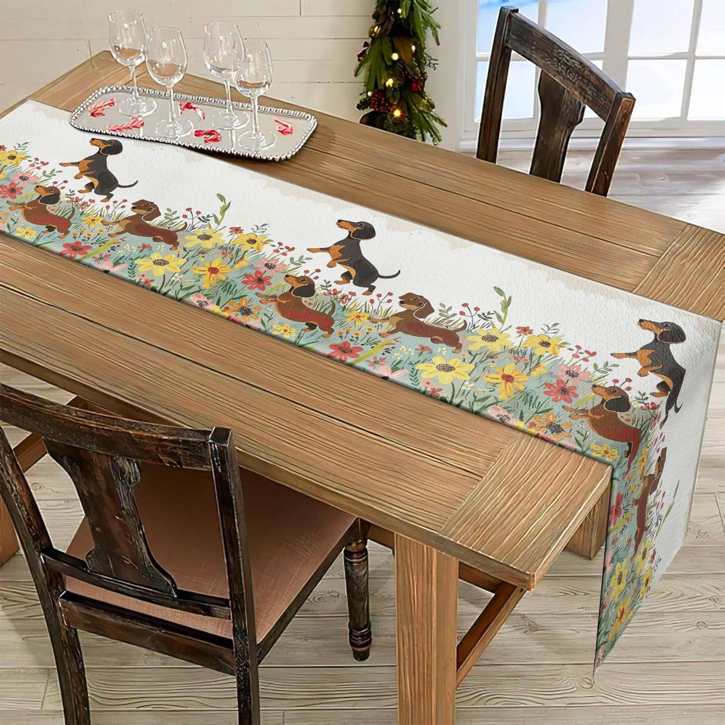 Shineful 2D Flat Print Quilted Table Runner Dachshund Delight