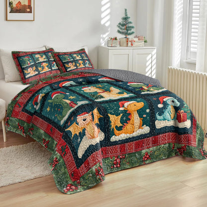 Shineful All Season Quilt 3-Piece Set - Holiday Dragon Delight