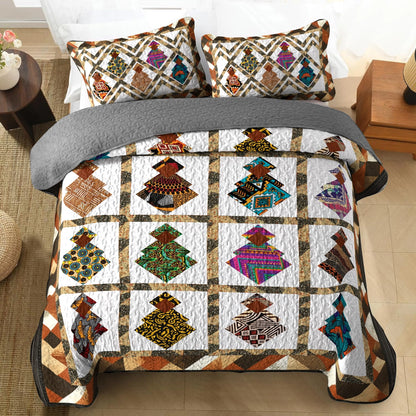 Shineful All Season Quilt 3-Piece Set Black Women’s Empowerment Patchwork