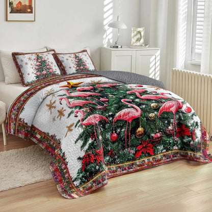 Shineful All Season Quilt 3-Piece Set - Tropical Christmas with Flamingos