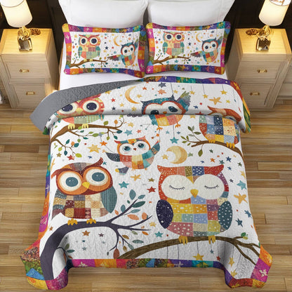 Shineful All Season Quilt 3-Piece Set Owl Patchwork
