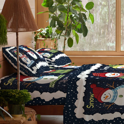 Shineful 4-Piece Bed Sheet Set Christmas Frosty Fun Snowman