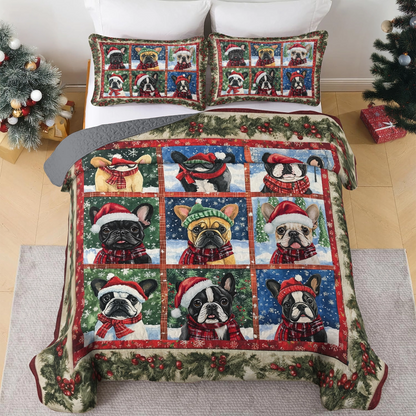 Shineful All Season Quilt 3-Piece Set - French Bulldog Holiday Cheer