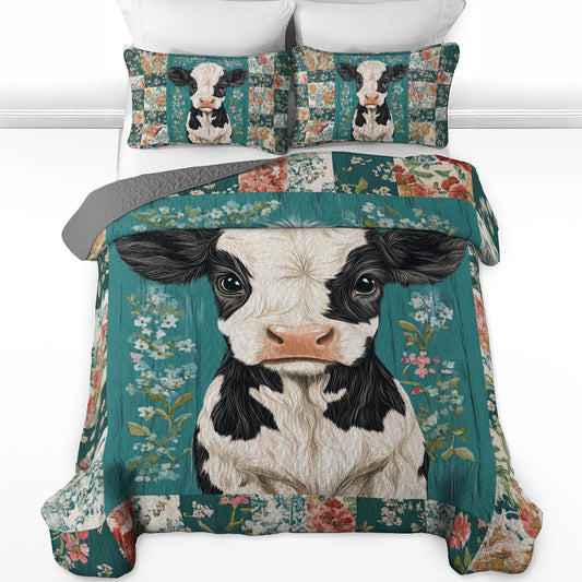 Shineful All Season Quilt 3-Piece Set Floral Cow