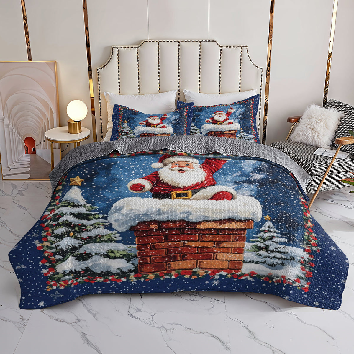 Shineful All Season Quilt 3-Piece Set Christmas Joyful Santa Claus