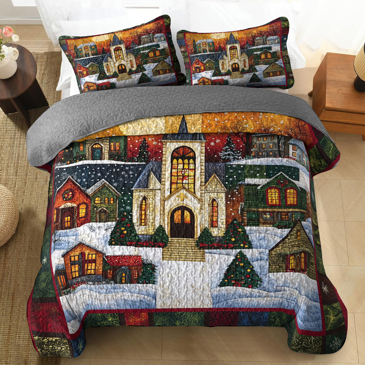 Shineful All Season Quilt 3-Piece Set Cozy Winter Village