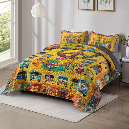 Shineful All Season Quilt 3-Piece Set Hippie Love, Vans, And Groovy Grandma