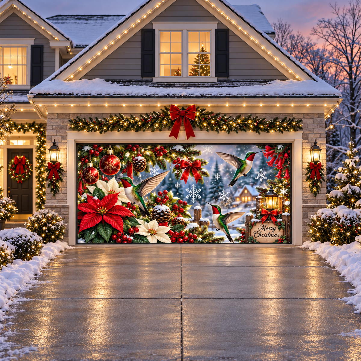 Shineful Christmas Hummingbird Garden Garage Door Banner Decoration