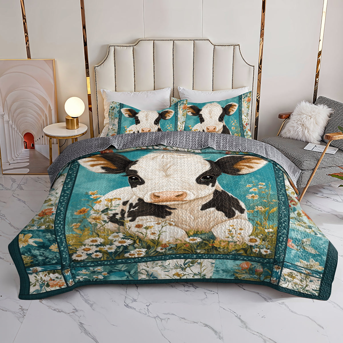 Shineful All Season Quilt 3-Piece Set Cozy Floral Cow