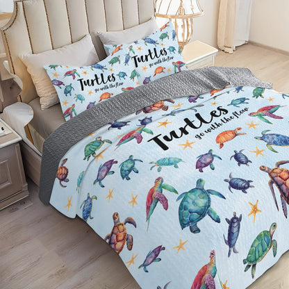 Shineful All Season Quilt 3-Piece Set -Sea Turtle Go With The Flow