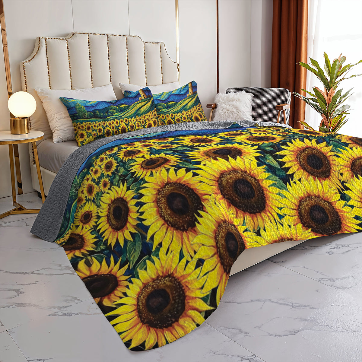 Shineful All Season Quilt 3-Piece Set Vibrant Sunflower Field