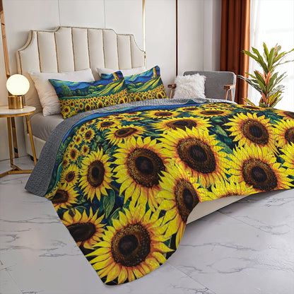 Shineful All Season Quilt 3-Piece Set Vibrant Sunflower Field