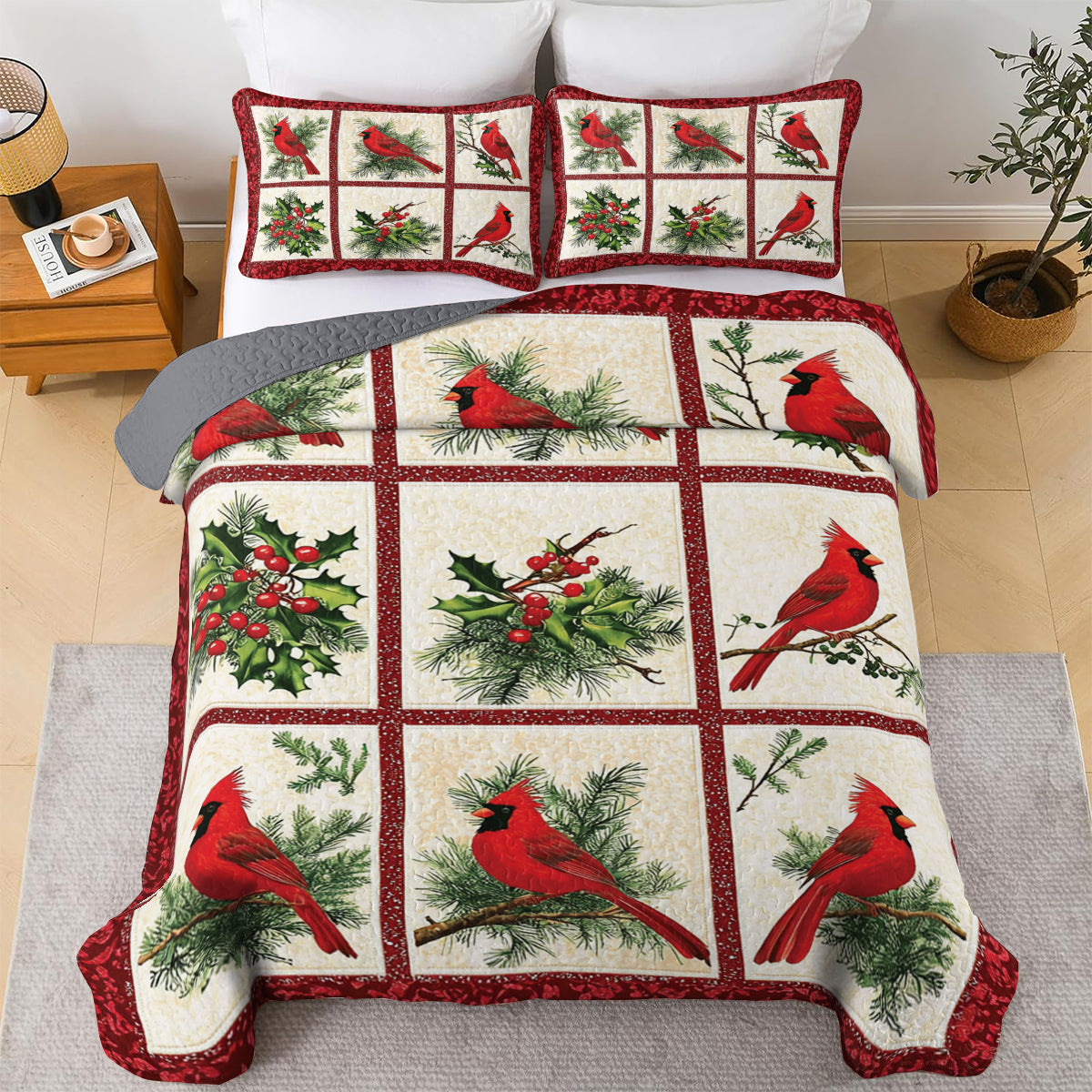 Shineful All Season Quilt 3-Piece Set Cardinal Christmas
