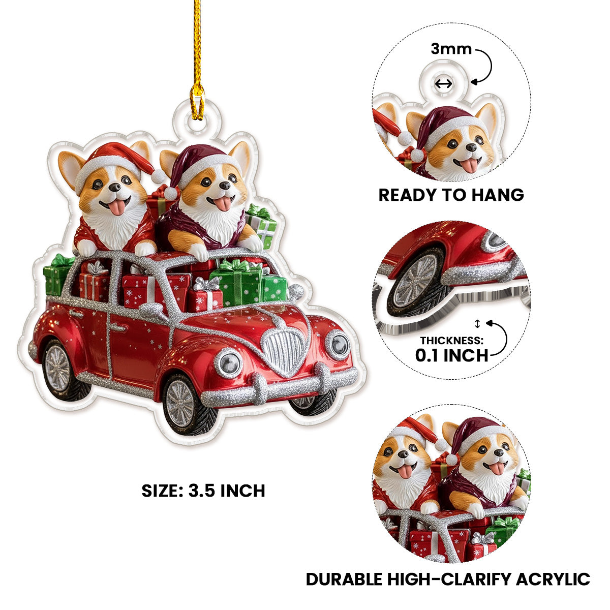 Shineful 2D Acrylic Ornament Festive Corgi Joyride