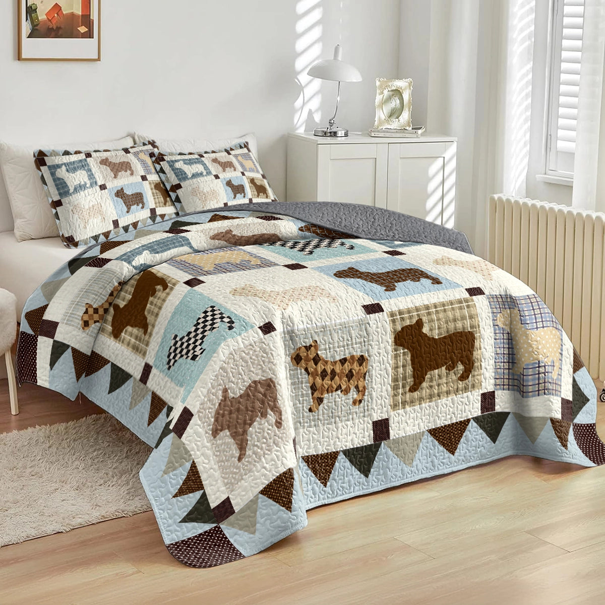 Shineful All Season Quilt 3-Piece Set French Bulldog Cozy Country