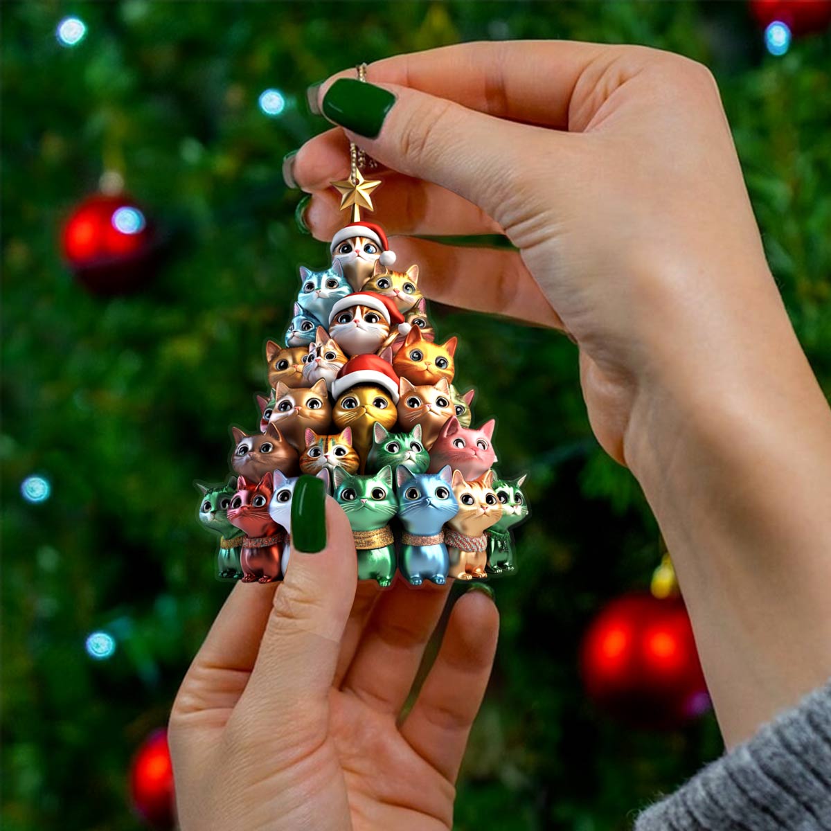 Shineful 2D Acrylic Ornament Cute Christmas Tree Cats
