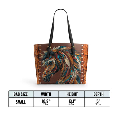 Shineful Leather Tote Bag - Tribal Horse Majesty