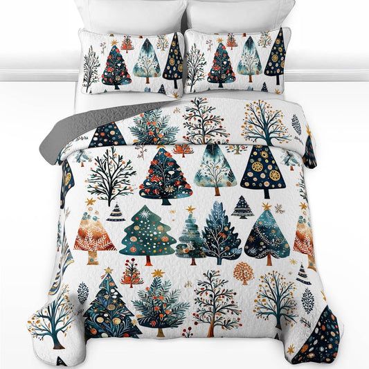 Shineful All Season Quilt 3-Piece Set Folk Christmas Tree