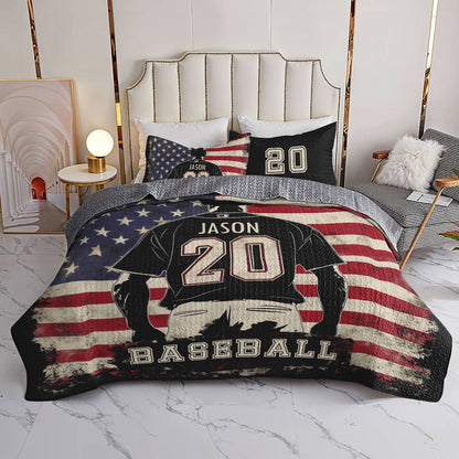 Shineful All Season Quilt 3-Piece Set - Personalized Baseball American Spirit