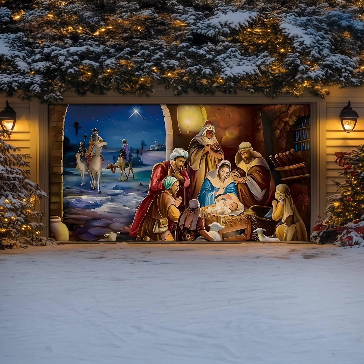 Shineful Garage Door Banner Decoration Bethlehem’s Sacred Arrival