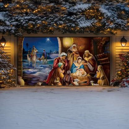 Shineful Garage Door Banner Decoration Bethlehem’s Sacred Arrival