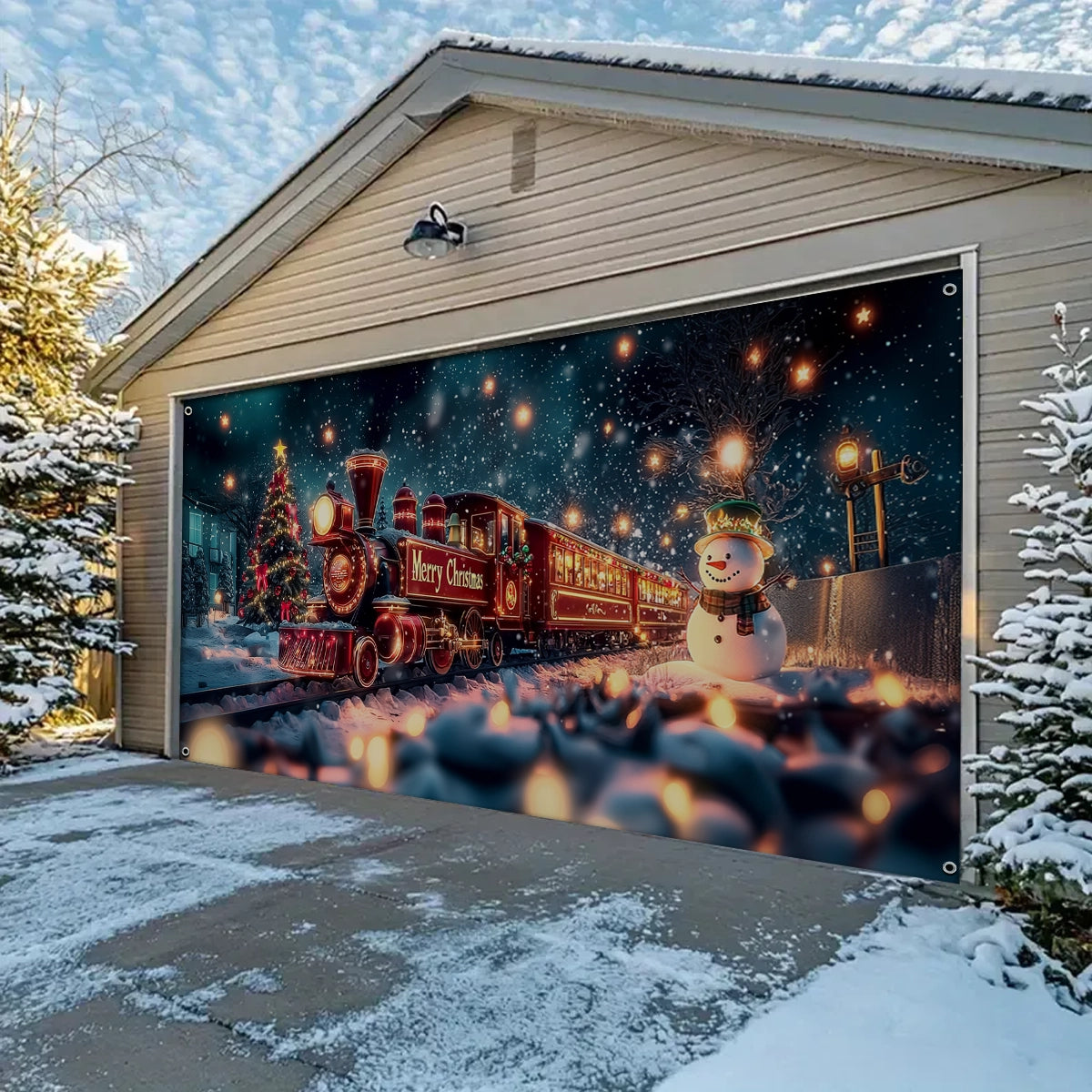 Shineful Garage Door Banner Decoration Christmas Express Train