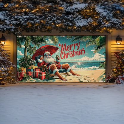 Shineful Garage Door Banner Decoration Seaside Relaxing Santa