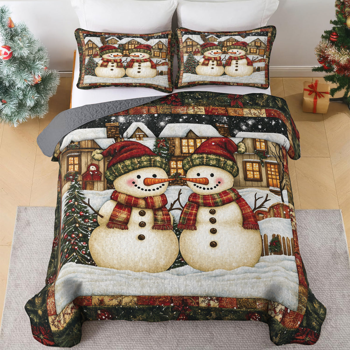 Shineful All Season Quilt 3-Piece Set Cozy Snowman Winter