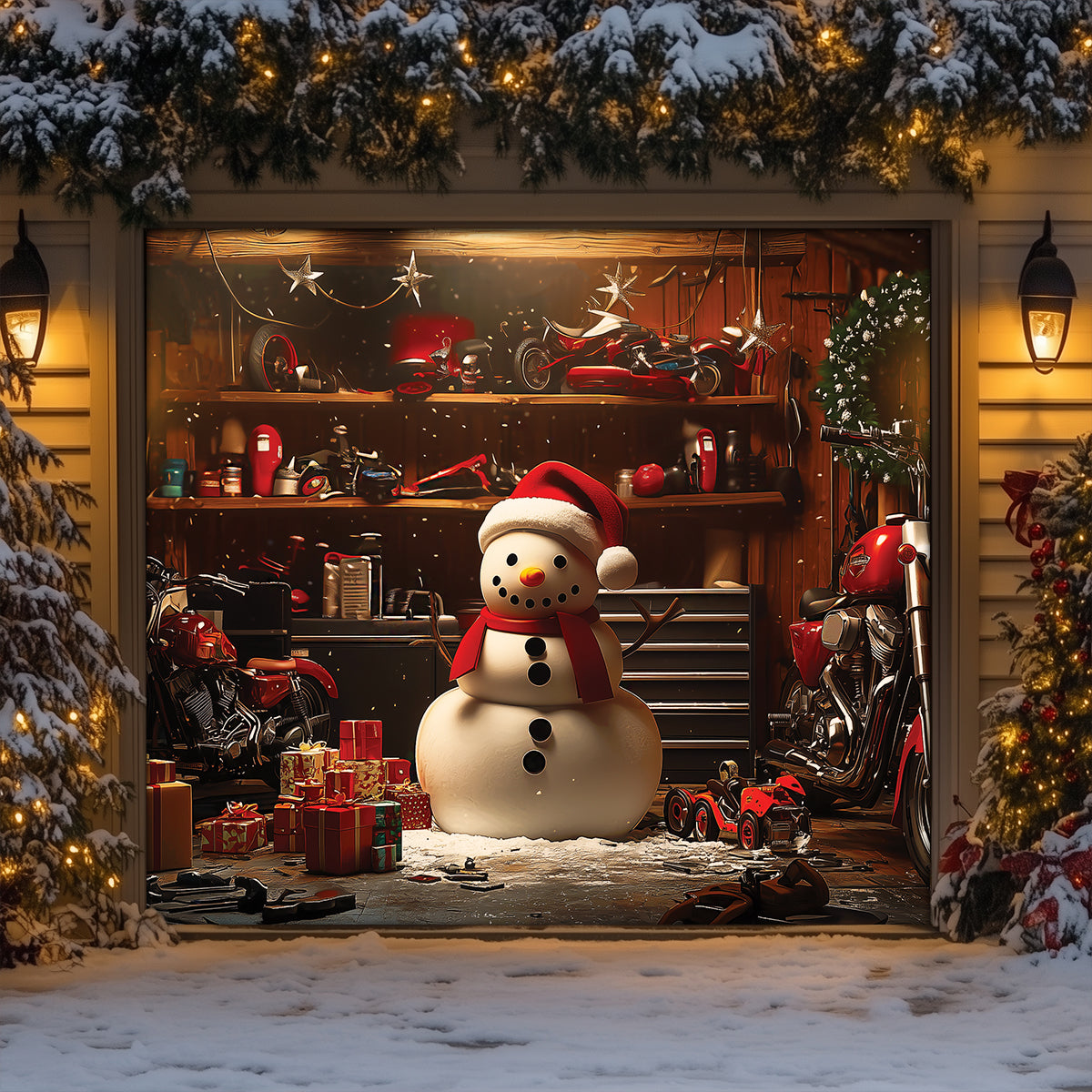 Shineful Garage Door Banner Decoration Christmas Snowman's Workshop