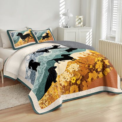 Shineful All Season Quilt 3-Piece Set Quilt Set Dachshund Autumn Walk