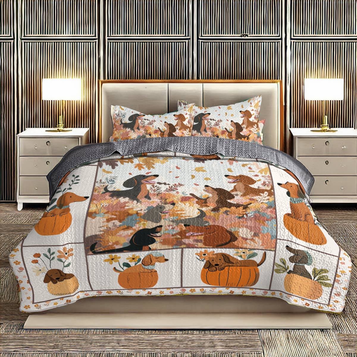 Shineful All Season Quilt 3-Piece Set - Autumn Dachshund Delight