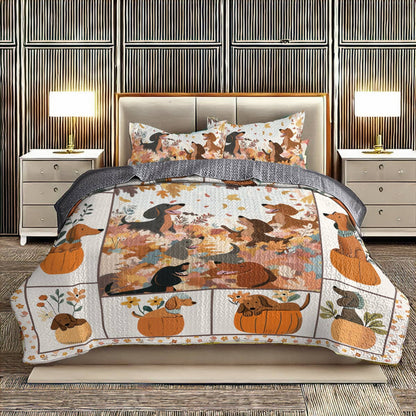 Shineful All Season Quilt 3-Piece Set - Autumn Dachshund Delight