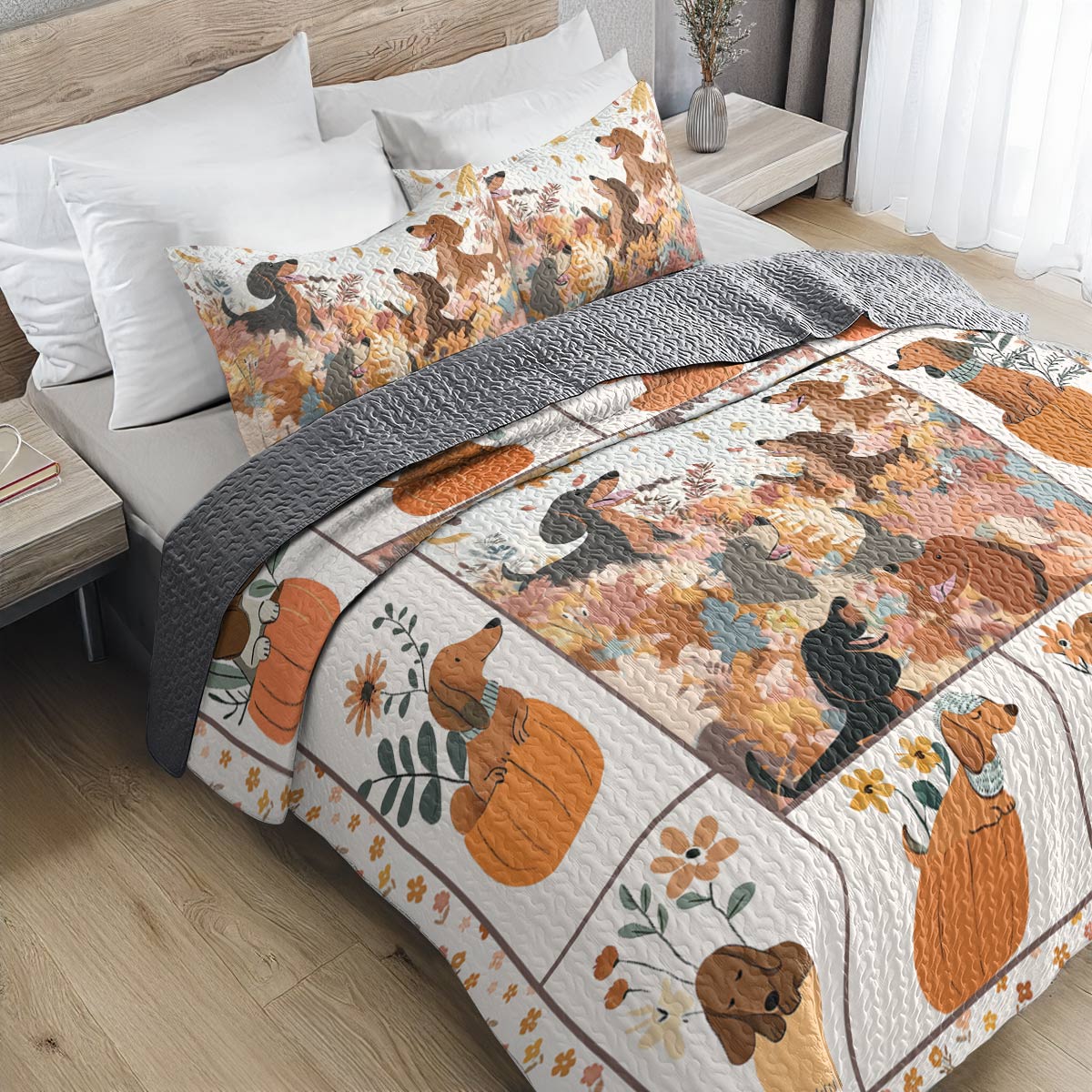 Shineful All Season Quilt 3-Piece Set - Autumn Dachshund Delight