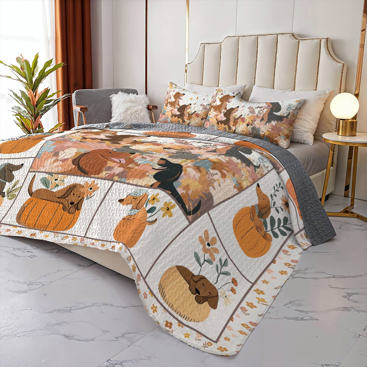 Shineful All Season Quilt 3-Piece Set - Autumn Dachshund Delight