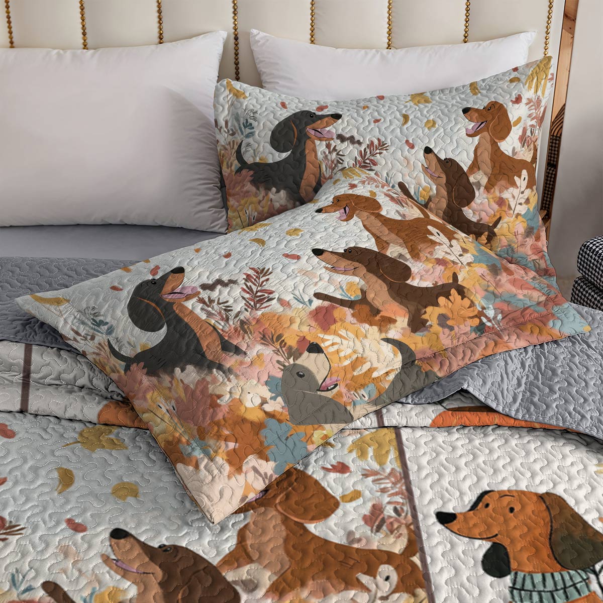 Shineful All Season Quilt 3-Piece Set - Autumn Dachshund Delight