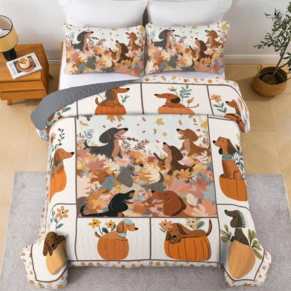 Shineful All Season Quilt 3-Piece Set - Autumn Dachshund Delight