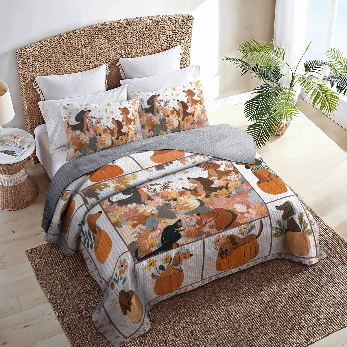 Shineful All Season Quilt 3-Piece Set - Autumn Dachshund Delight