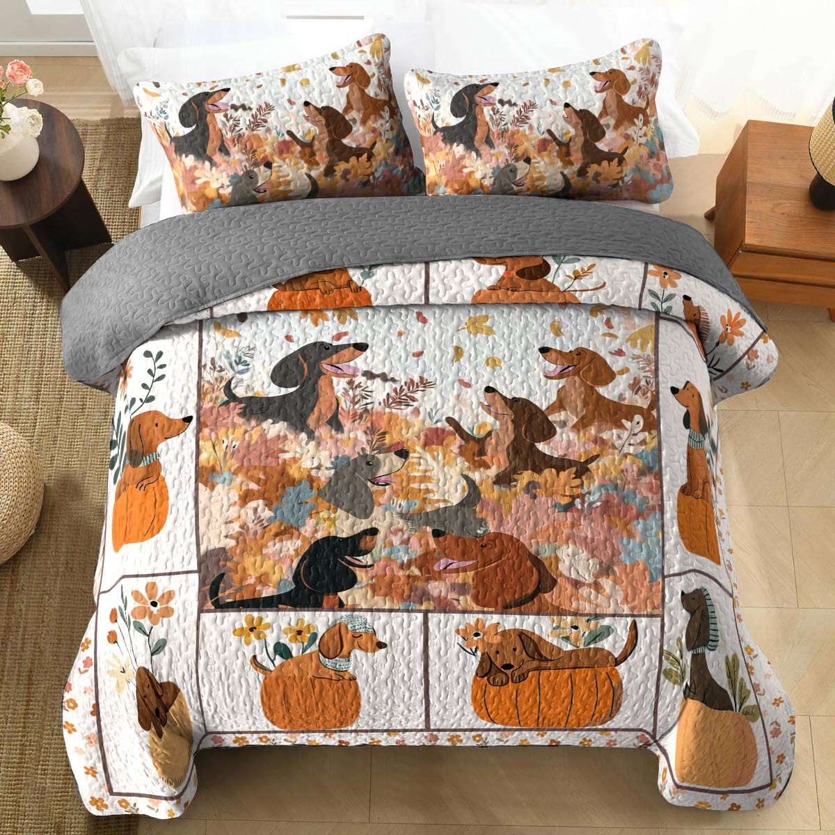Shineful All Season Quilt 3-Piece Set - Autumn Dachshund Delight