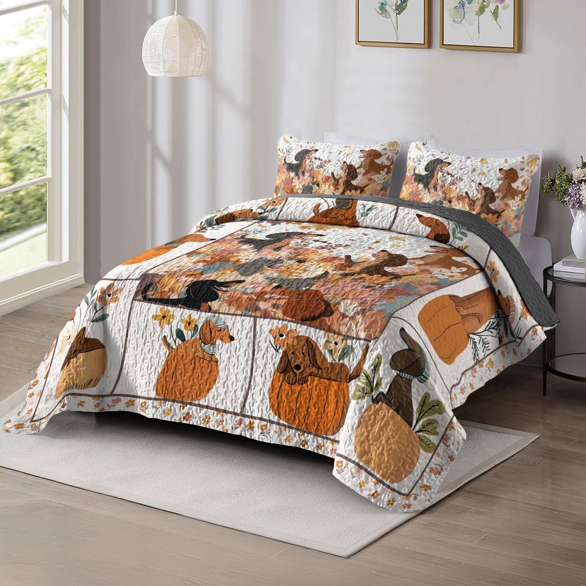Shineful All Season Quilt 3-Piece Set - Autumn Dachshund Delight