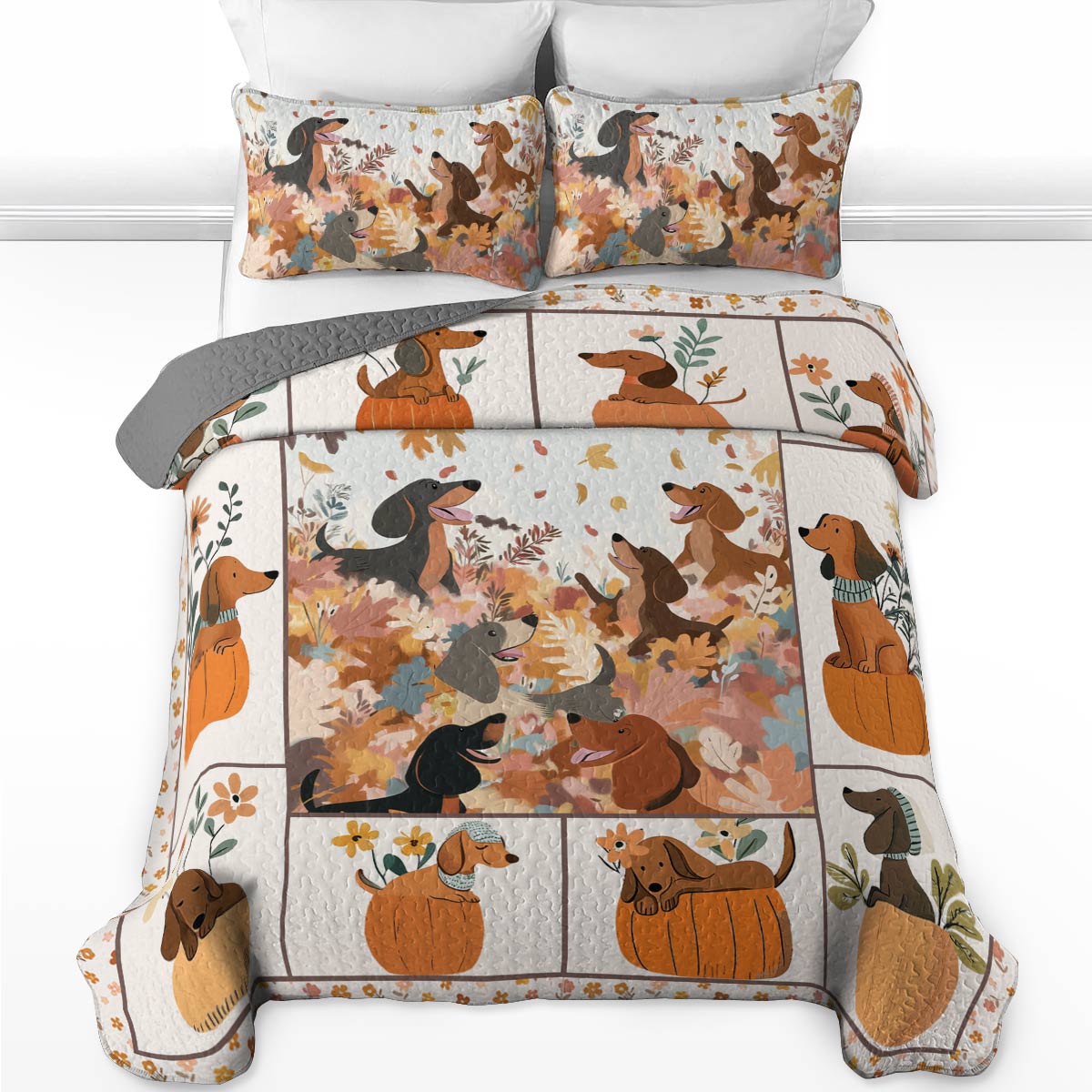 Shineful All Season Quilt 3-Piece Set - Autumn Dachshund Delight
