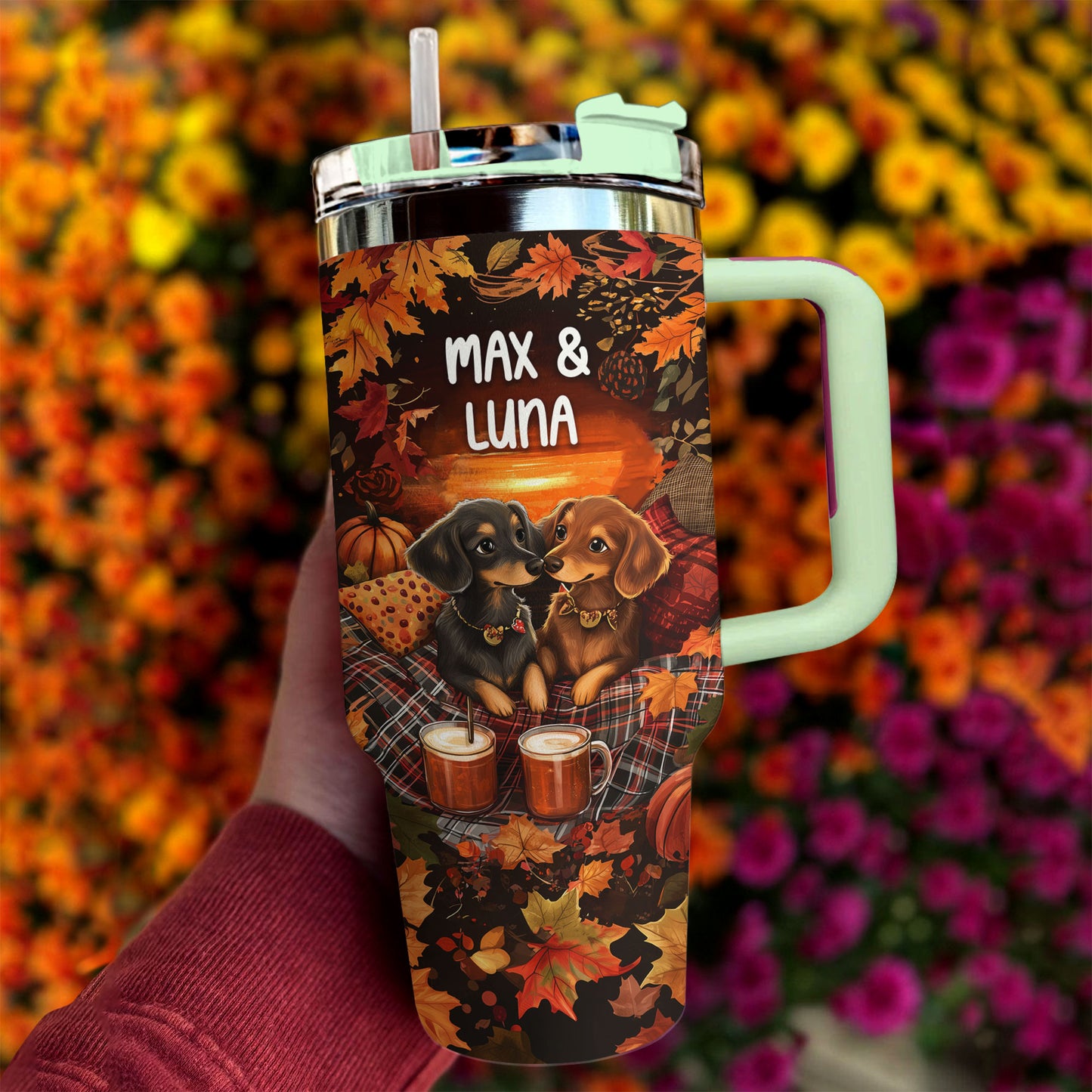 Shineful Tumbler Personalized Dachshund Autumn Picnic