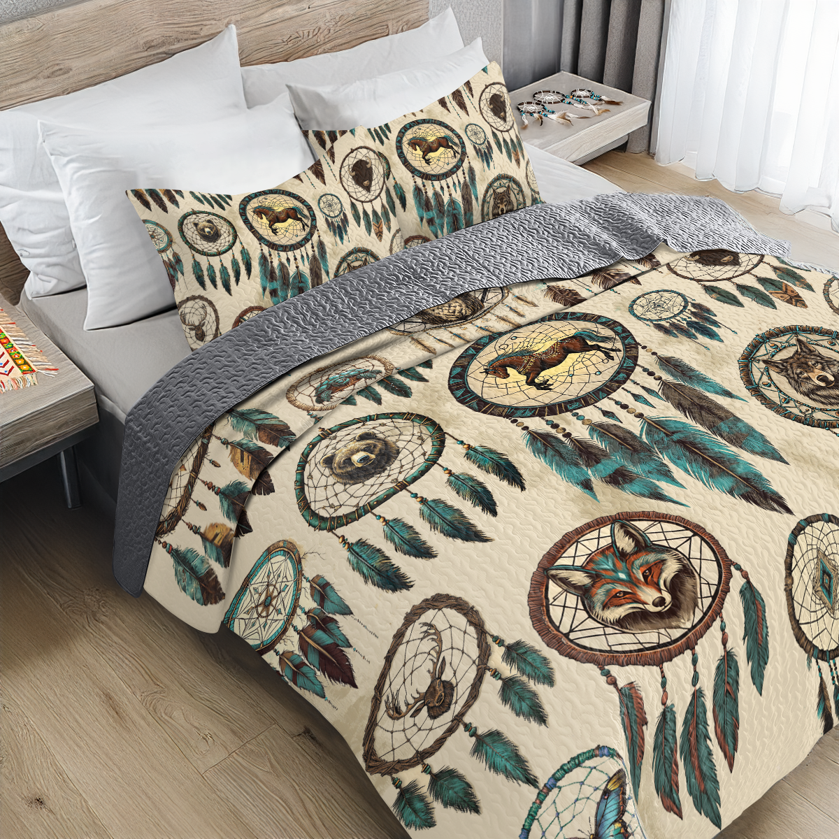 Shineful All Season Quilt 3-Piece Set Native Spirits Dreamcatcher