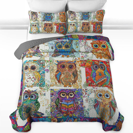Shineful All Season Quilt 3-Piece Set Owl Damask Pattern