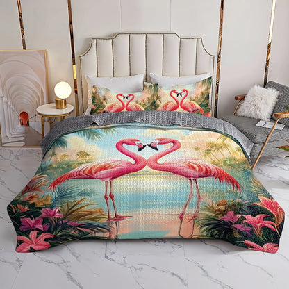 Shineful All Season Quilt 3-Piece Set - Tropical Flamingo Love