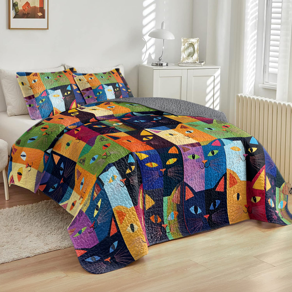 Shineful All Season Quilt 3-Piece Set Artistic Cats